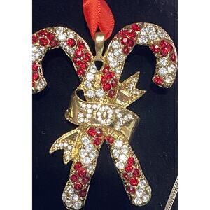 Monet Crystals Christmas Double Candy Cane Joy Red/Clear Sparkle Tree Ornament